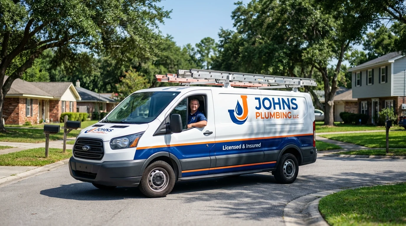 Johns Plumbing LLC service van in East Moriches, NY