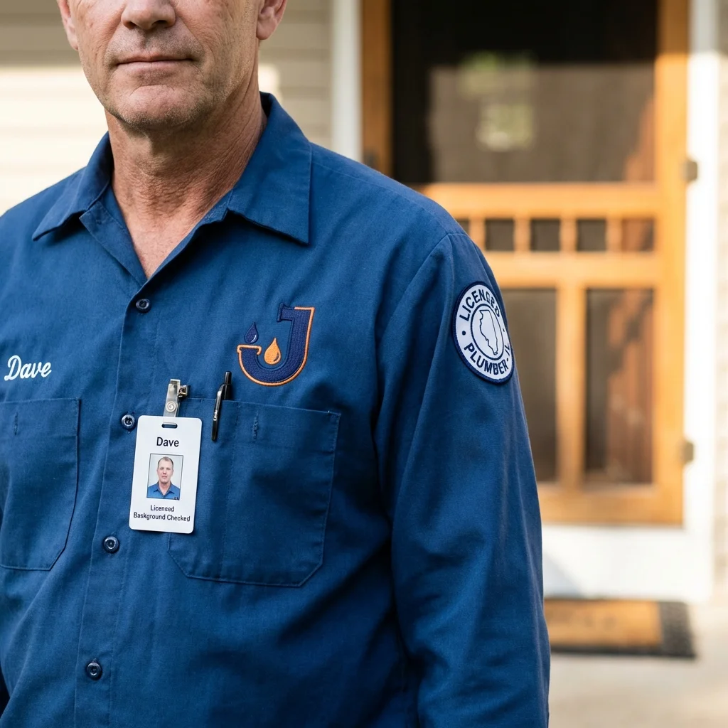 Licensed plumber showing ID badge in East Moriches, NY