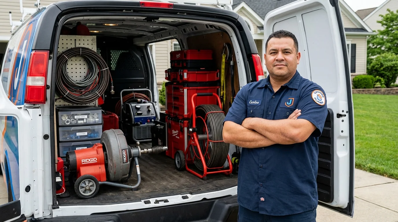 Professional drain cleaning equipment and Johns Plumbing LLC plumber in East Moriches