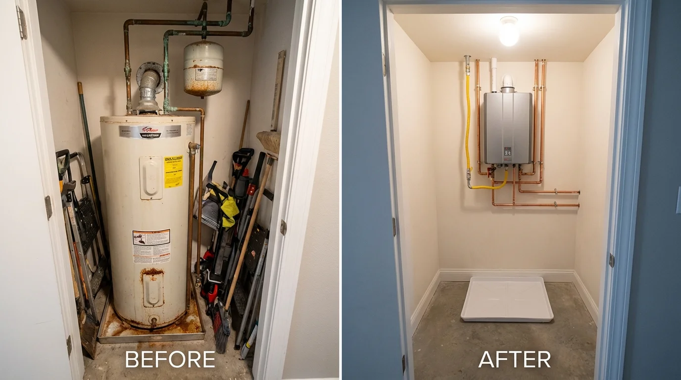 Tank water heater versus wall-mounted tankless unit comparison for East Moriches, NY homeowners