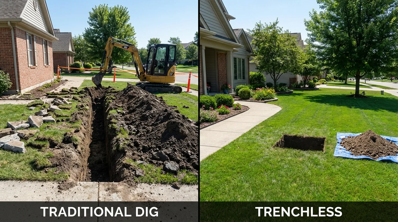 Trenchless sewer repair with minimal yard damage versus traditional excavation in East Moriches, NY